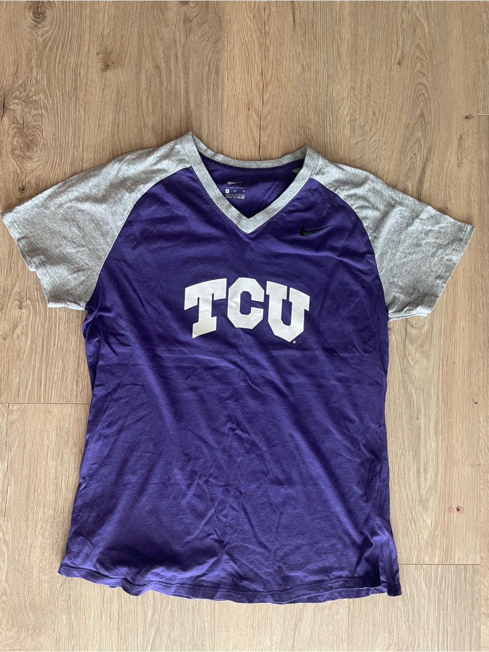 Nike Purple and Gray TCU Short Sleeve V‑Neck Tee